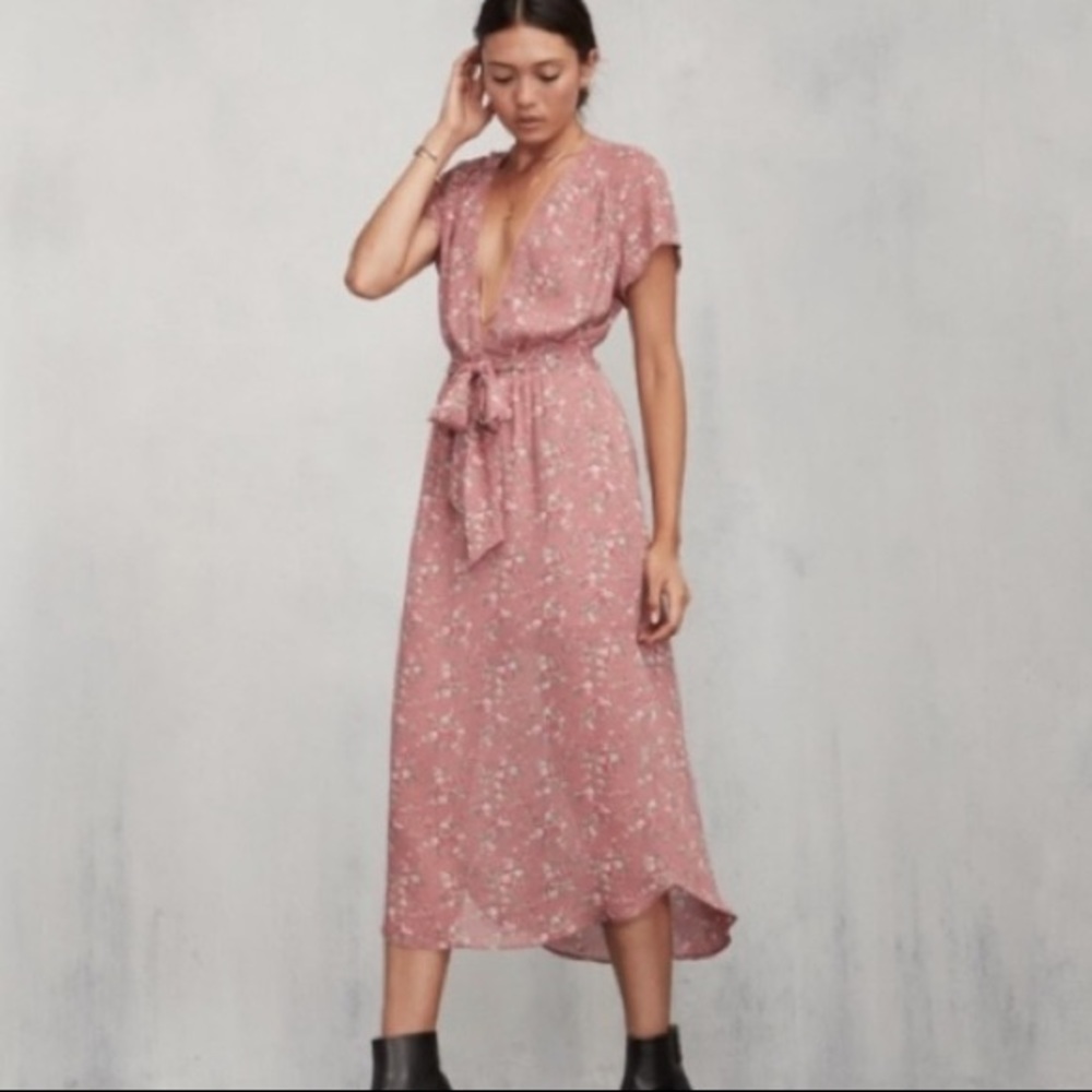 Reformation Thalia Pink Floral Midi Dress